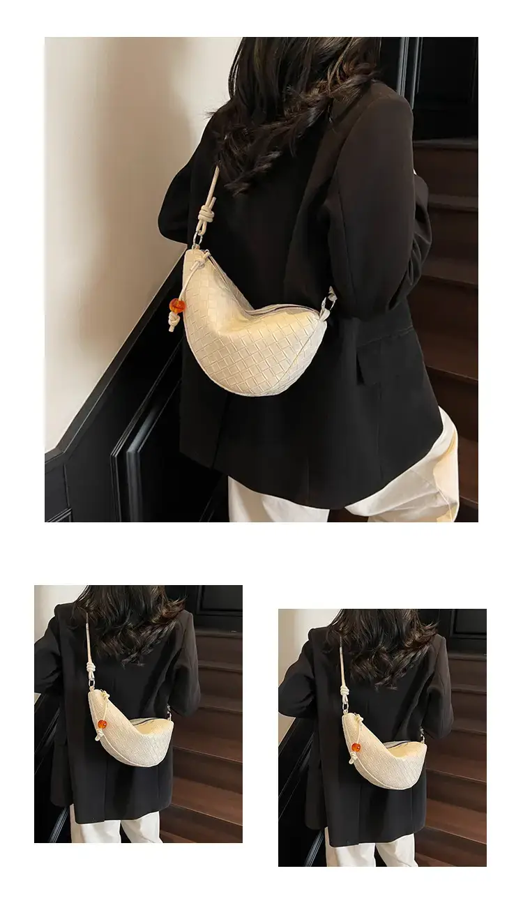 Black Woven Crescent Moon Shoulder Bag for Women — feature 11