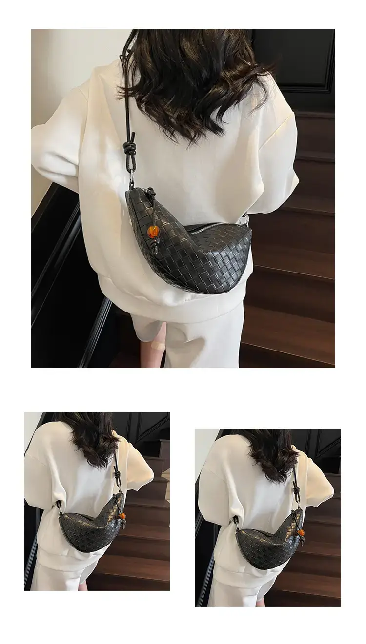 Black Woven Crescent Moon Shoulder Bag for Women — feature 12