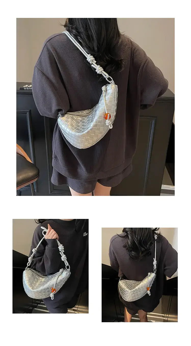 Black Woven Crescent Moon Shoulder Bag for Women — feature 13