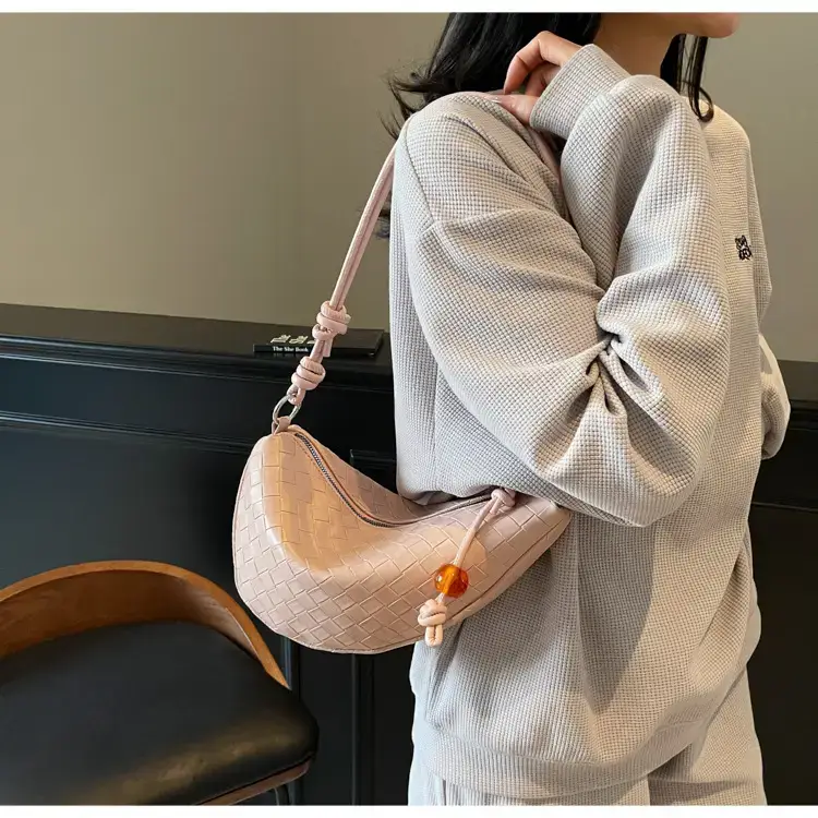 Black Woven Crescent Moon Shoulder Bag for Women — feature 15