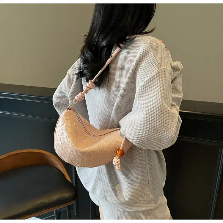 Black Woven Crescent Moon Shoulder Bag for Women — feature 16