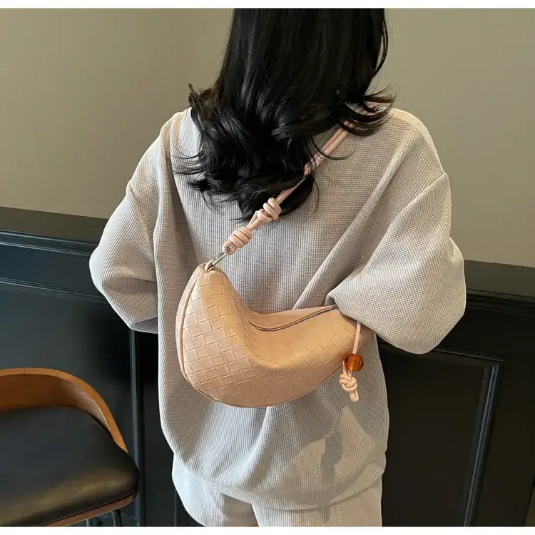 Black Woven Crescent Moon Shoulder Bag for Women — feature 17