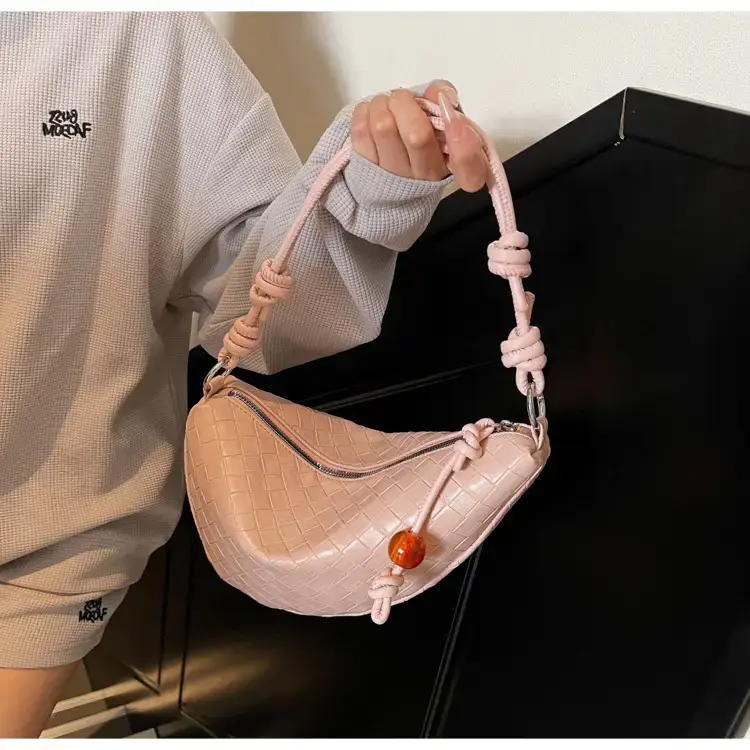 Black Woven Crescent Moon Shoulder Bag for Women — feature 18