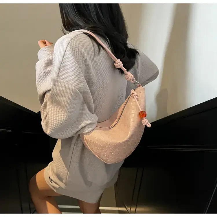 Black Woven Crescent Moon Shoulder Bag for Women — feature 19