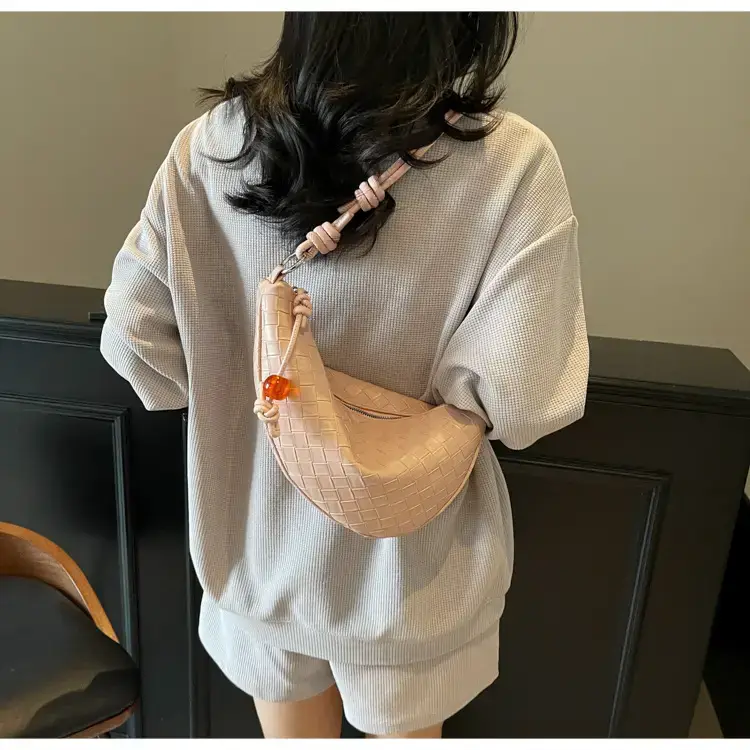 Black Woven Crescent Moon Shoulder Bag for Women — feature 21