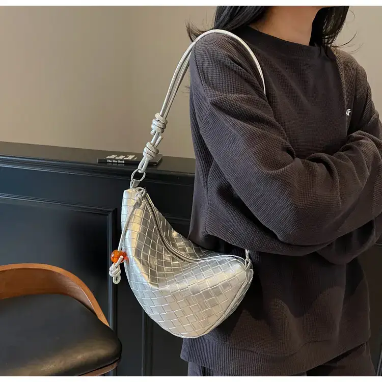 Black Woven Crescent Moon Shoulder Bag for Women — feature 24