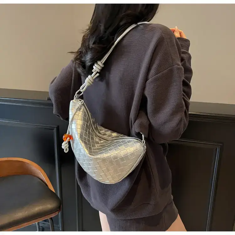 Black Woven Crescent Moon Shoulder Bag for Women — feature 25