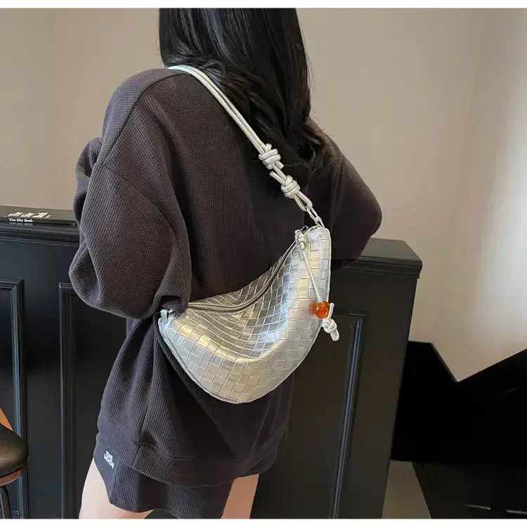 Black Woven Crescent Moon Shoulder Bag for Women — feature 26