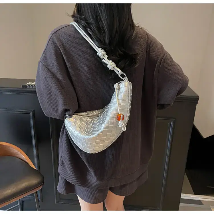 Black Woven Crescent Moon Shoulder Bag for Women — feature 27