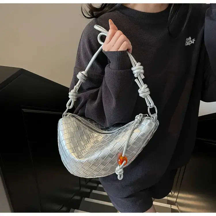 Black Woven Crescent Moon Shoulder Bag for Women — feature 28