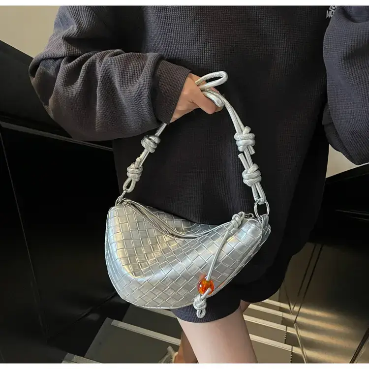 Black Woven Crescent Moon Shoulder Bag for Women — feature 29