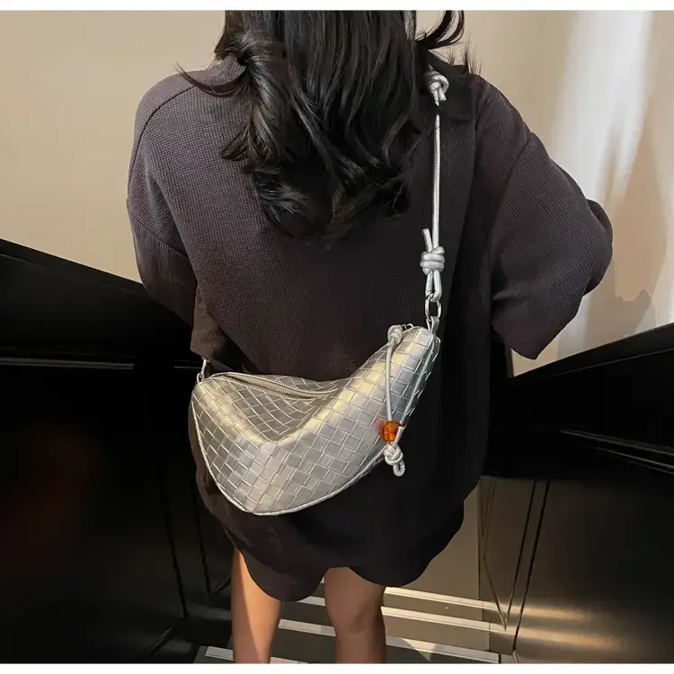 Black Woven Crescent Moon Shoulder Bag for Women — feature 30