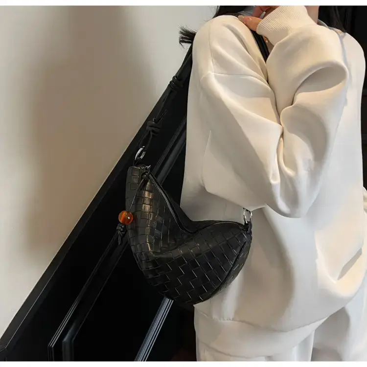 Black Woven Crescent Moon Shoulder Bag for Women — feature 31