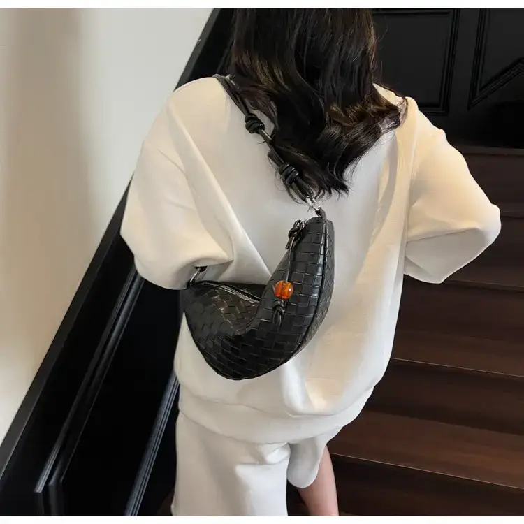 Black Woven Crescent Moon Shoulder Bag for Women — feature 33
