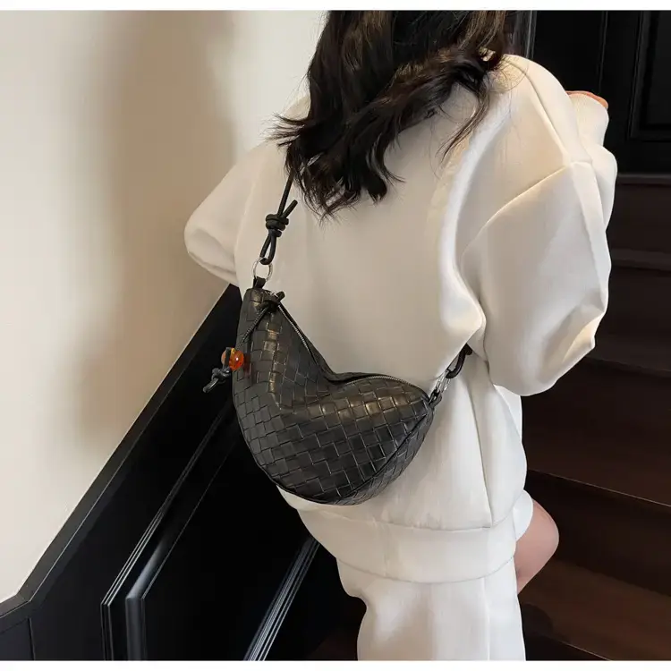 Black Woven Crescent Moon Shoulder Bag for Women — feature 34