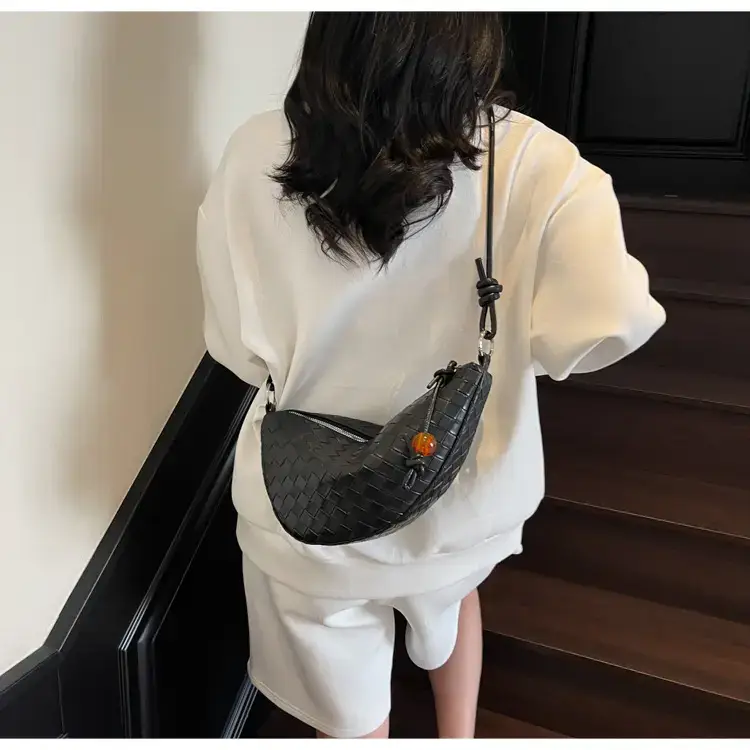 Black Woven Crescent Moon Shoulder Bag for Women — feature 37