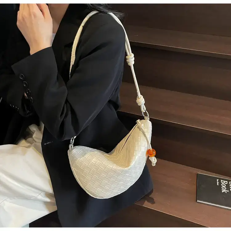 Black Woven Crescent Moon Shoulder Bag for Women — feature 40