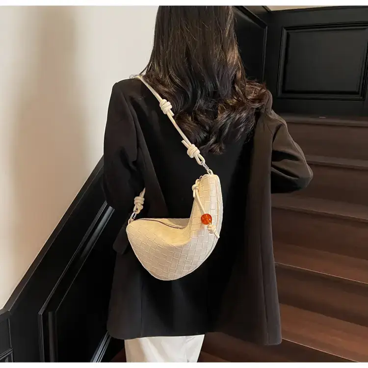 Black Woven Crescent Moon Shoulder Bag for Women — feature 42