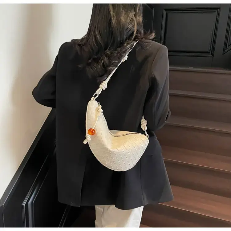 Black Woven Crescent Moon Shoulder Bag for Women — feature 43