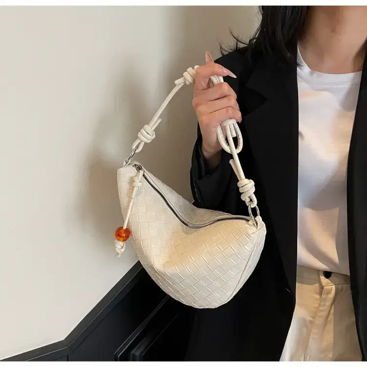 Black Woven Crescent Moon Shoulder Bag for Women — feature 44