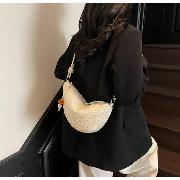 Black Woven Crescent Moon Shoulder Bag for Women — feature 45