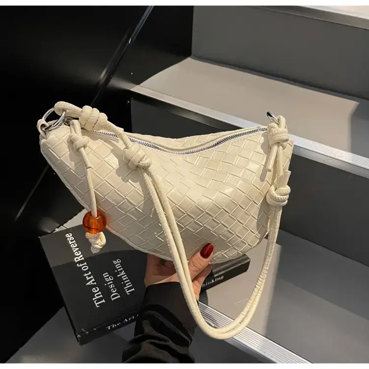 Black Woven Crescent Moon Shoulder Bag for Women — feature 47