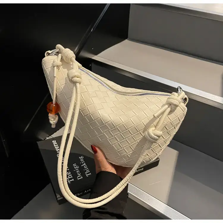 Black Woven Crescent Moon Shoulder Bag for Women — feature 48