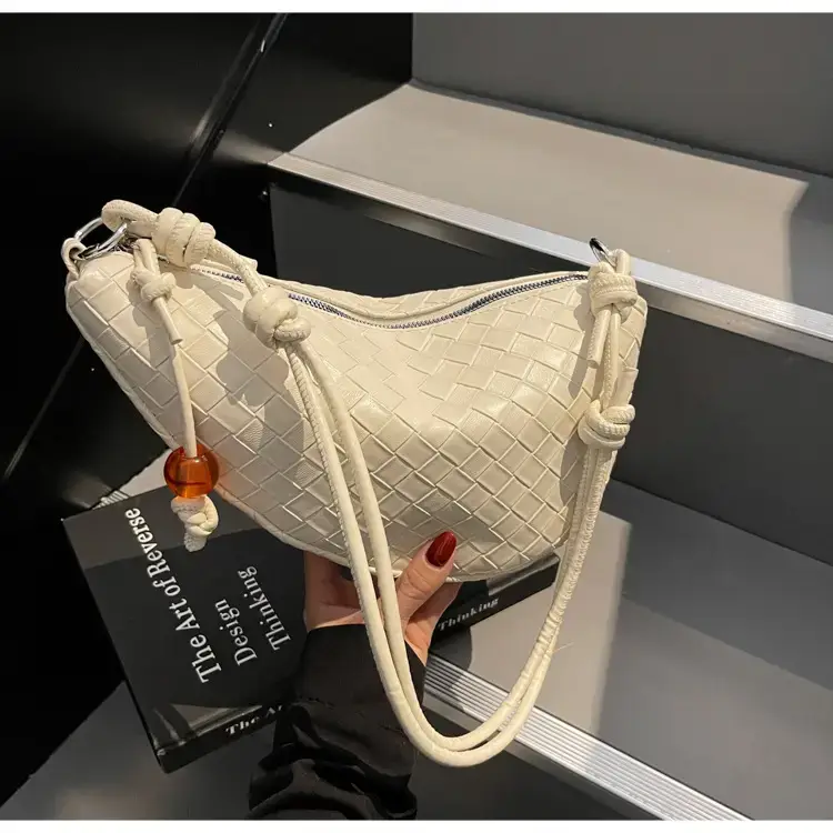 Black Woven Crescent Moon Shoulder Bag for Women — feature 49