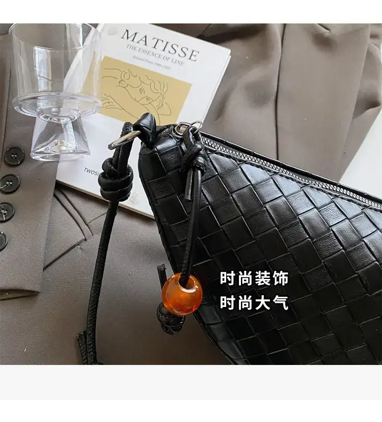 Black Woven Crescent Moon Shoulder Bag for Women — feature 7