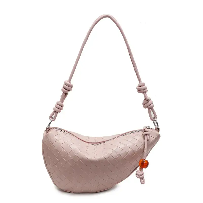 Black Woven Crescent Moon Shoulder Bag for Women - Image 3