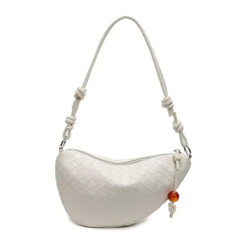 Black Woven Crescent Moon Shoulder Bag for Women - Image 4