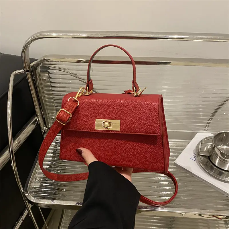 White Leather Shoulder Bag with Gold Hardware - Image 5