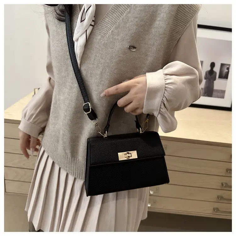 White Leather Shoulder Bag with Gold Hardware — feature 16