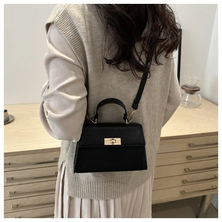 White Leather Shoulder Bag with Gold Hardware — feature 19