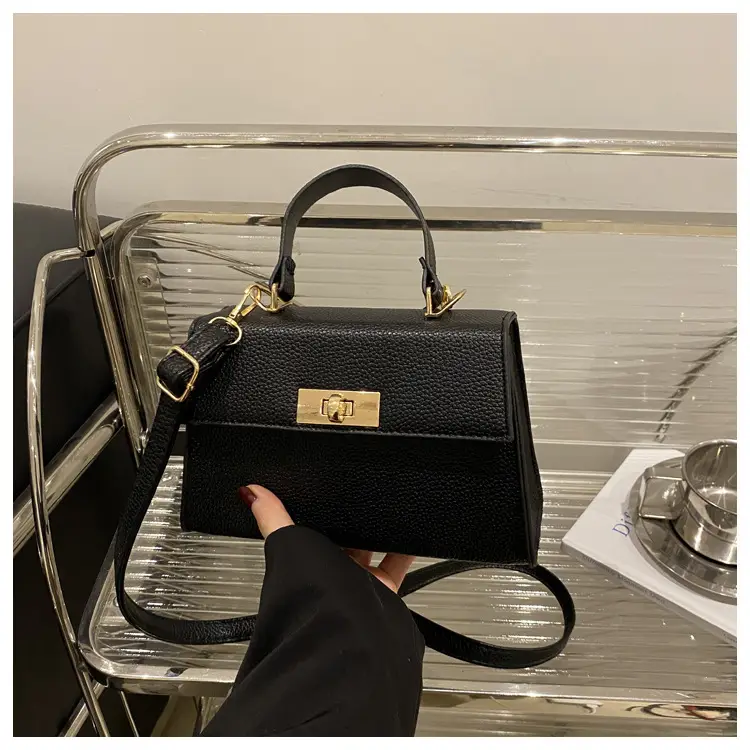 White Leather Shoulder Bag with Gold Hardware — feature 22