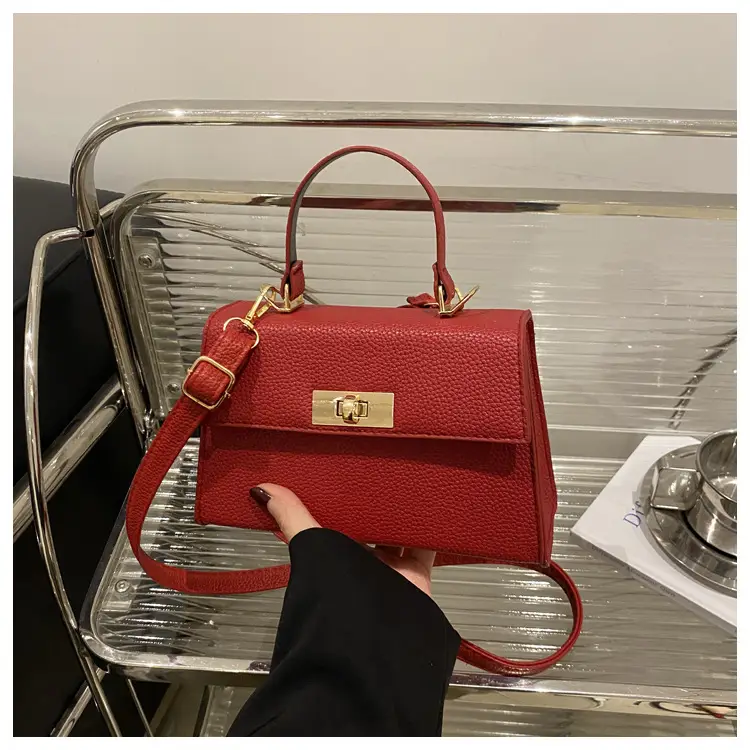 White Leather Shoulder Bag with Gold Hardware — feature 24