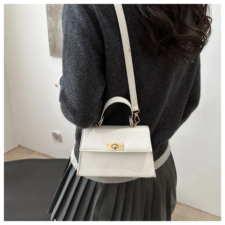 White Leather Shoulder Bag with Gold Hardware — feature 9