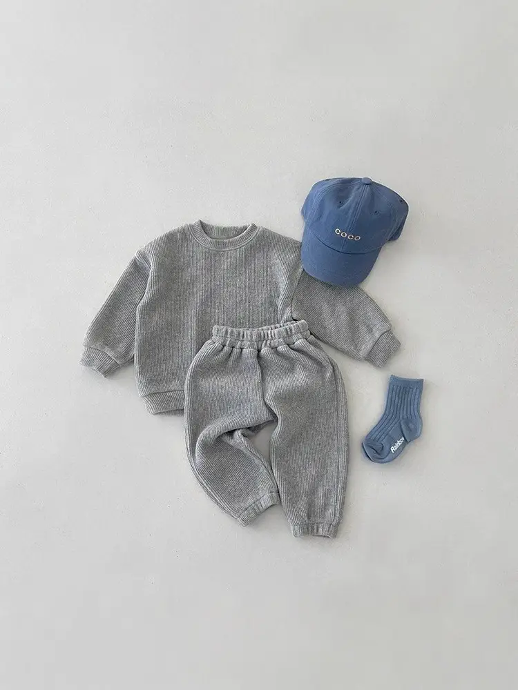 2025 Spring Cotton Kids Sports Suit Blue Cap Set - Image 6