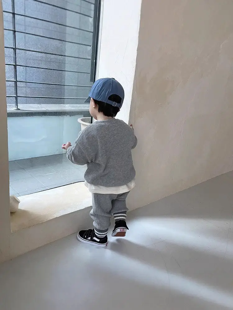 2025 Spring Cotton Kids Sports Suit Blue Cap Set - Image 8