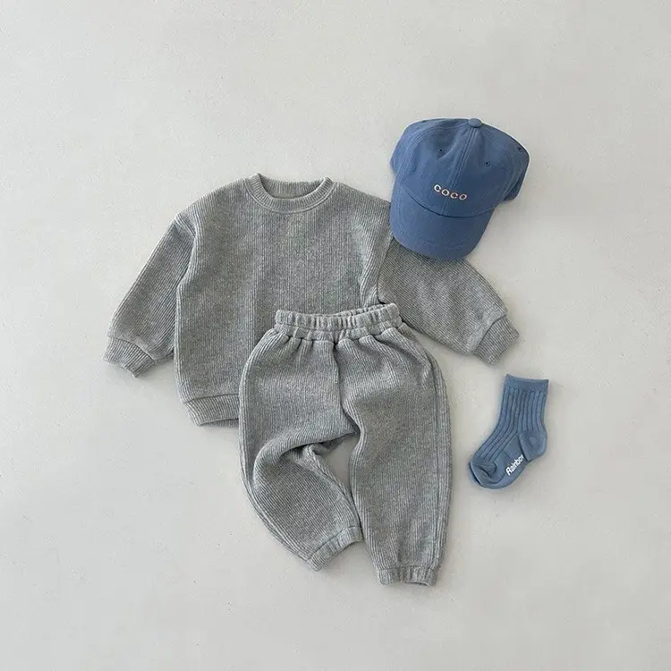 2025 Spring Cotton Kids Sports Suit Blue Cap Set - Image 5
