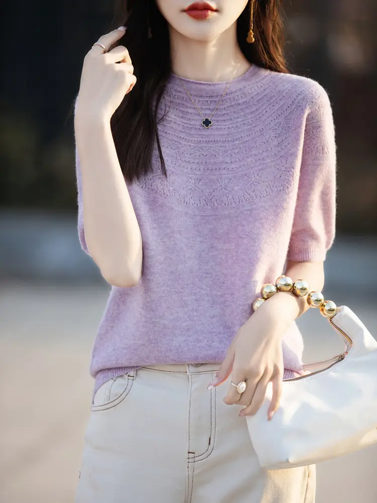 Women's Black Ribbed Short Sleeve Sweater 2025 Spring - Image 13