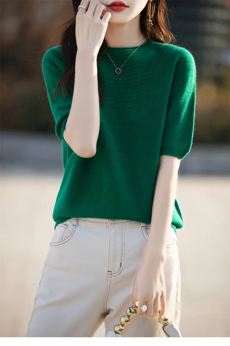 Women's Black Ribbed Short Sleeve Sweater 2025 Spring — feature 13
