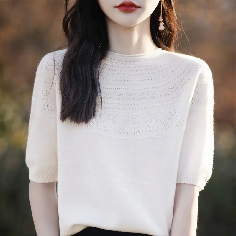 Women's Black Ribbed Short Sleeve Sweater 2025 Spring - Image 2
