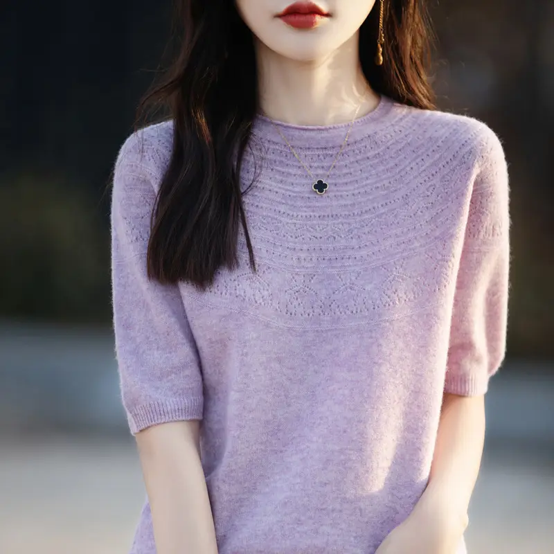 Women's Black Ribbed Short Sleeve Sweater 2025 Spring - Image 8