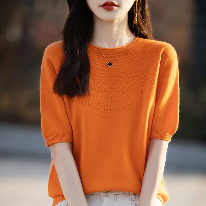 Women's Black Ribbed Short Sleeve Sweater 2025 Spring - Image 9