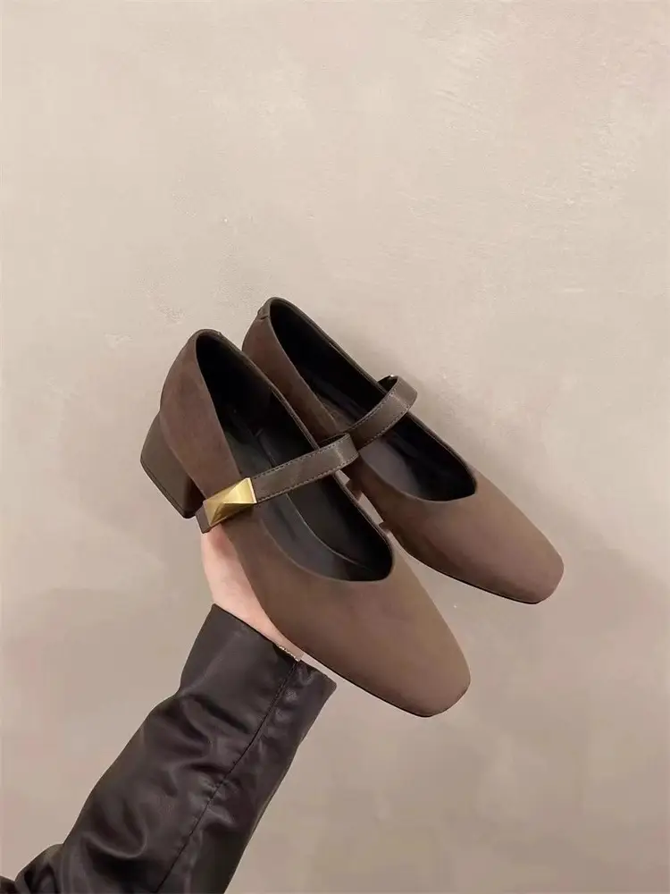 Pointed-Toe Stylish Versatile Mary Jane Leather Shoes with French-Style Chunky Heels and Velcro Fasteners, Shallow Mouth Single Shoes for Women, 2026 Spring and Autumn New Model — feature 7