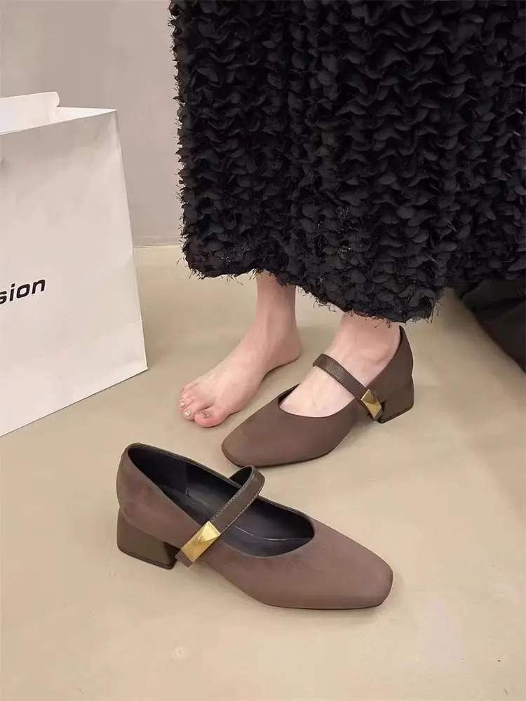 Pointed-Toe Stylish Versatile Mary Jane Leather Shoes with French-Style Chunky Heels and Velcro Fasteners, Shallow Mouth Single Shoes for Women, 2026 Spring and Autumn New Model — feature 8