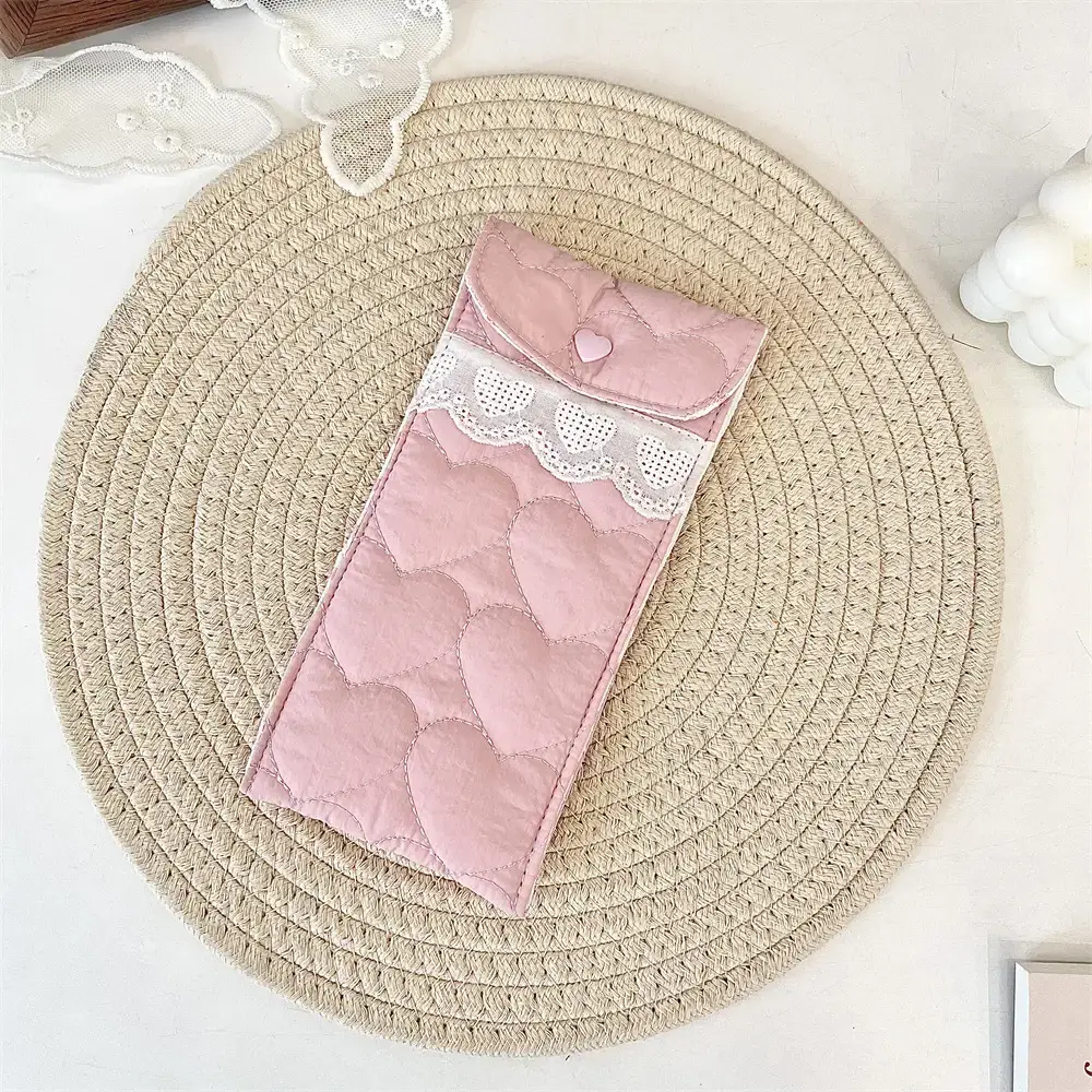 Quilted Cotton Glasses Bag with Heart Design