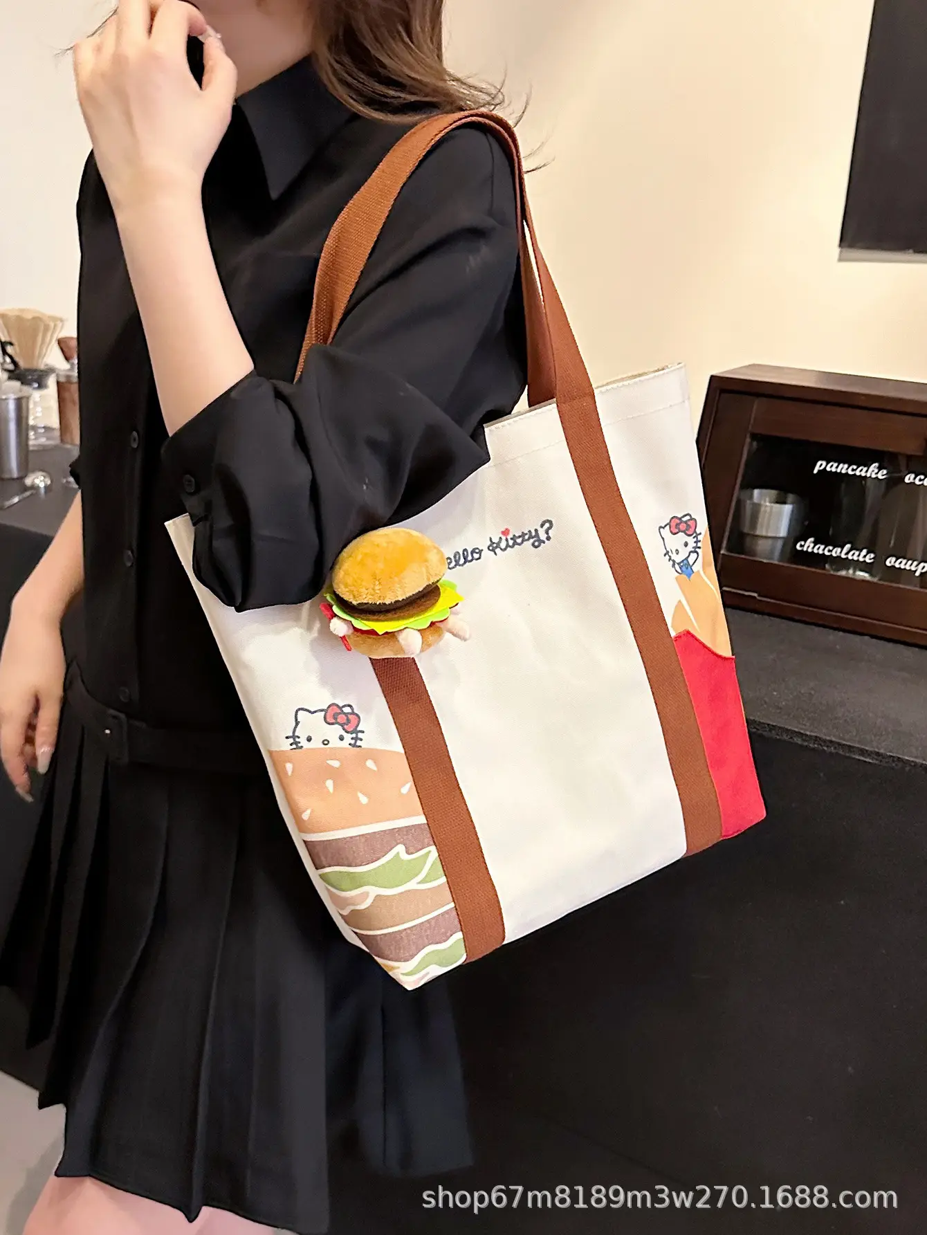Cartoon Student Shoulder Bag White Brown Cartoon Design - Image 7