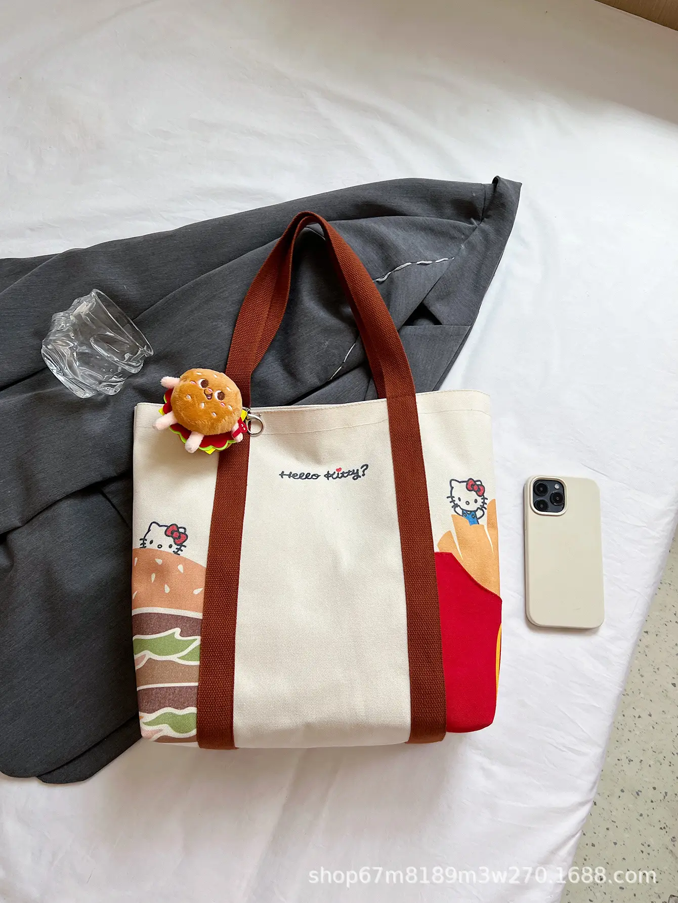 Cartoon Student Shoulder Bag White Brown Cartoon Design — feature 2